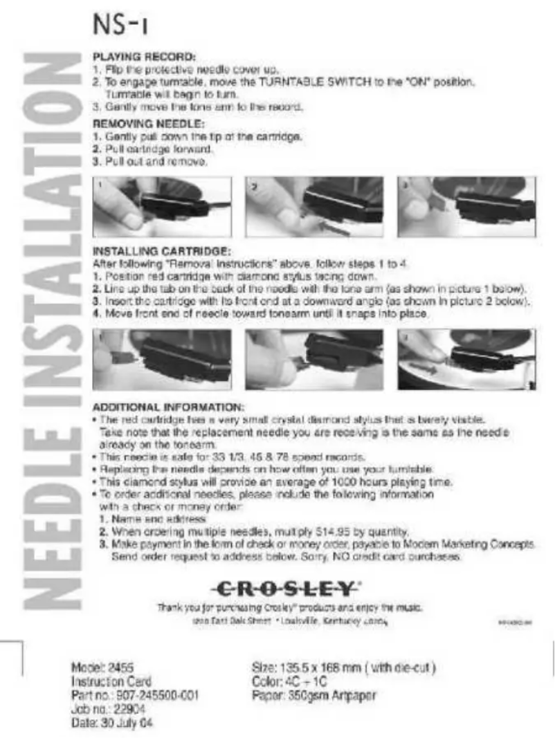 Page n°1 - Manuel utilisateur Crosley NS-1