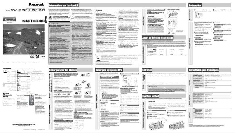 Page n°1 - Manuel utilisateur Panasonic CQ-C1425N