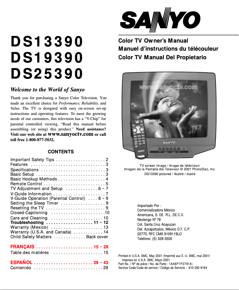 Page n°1 - Manuel utilisateur Sanyo DS25390