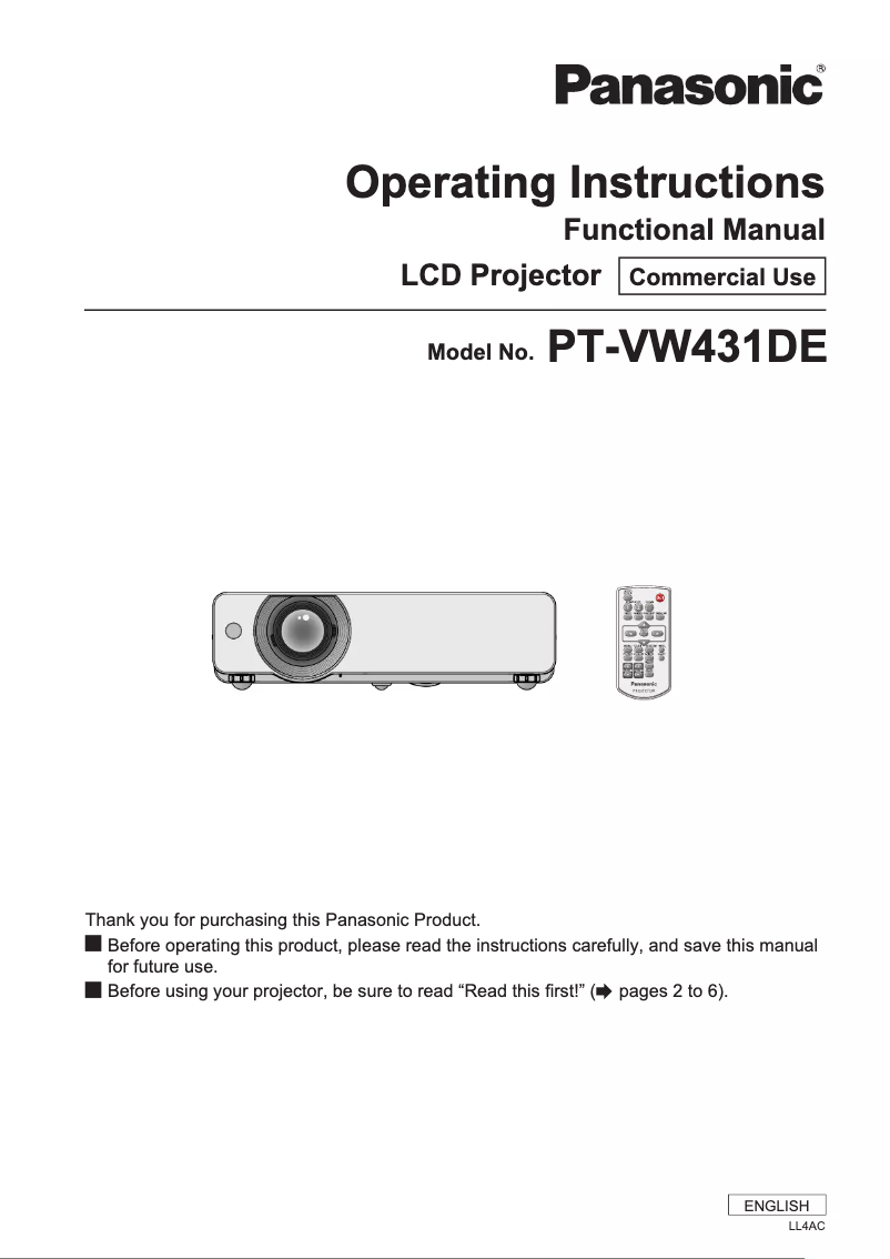 Page n°1 - Manuel utilisateur Panasonic PT-VW431DE