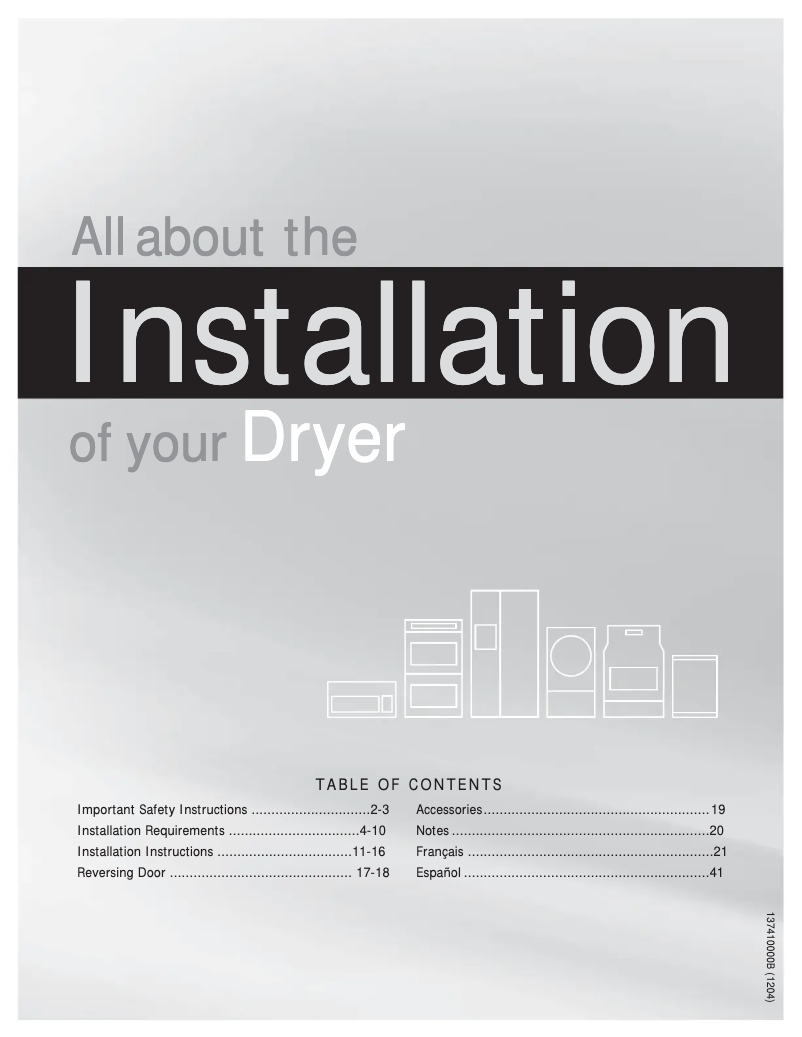 Page n°1 - Guide d'installation Frigidaire FARG4044MW