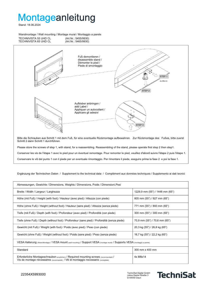 Image de la première page du manuel de l'appareil TECHNIVISTA 65 UHD CL