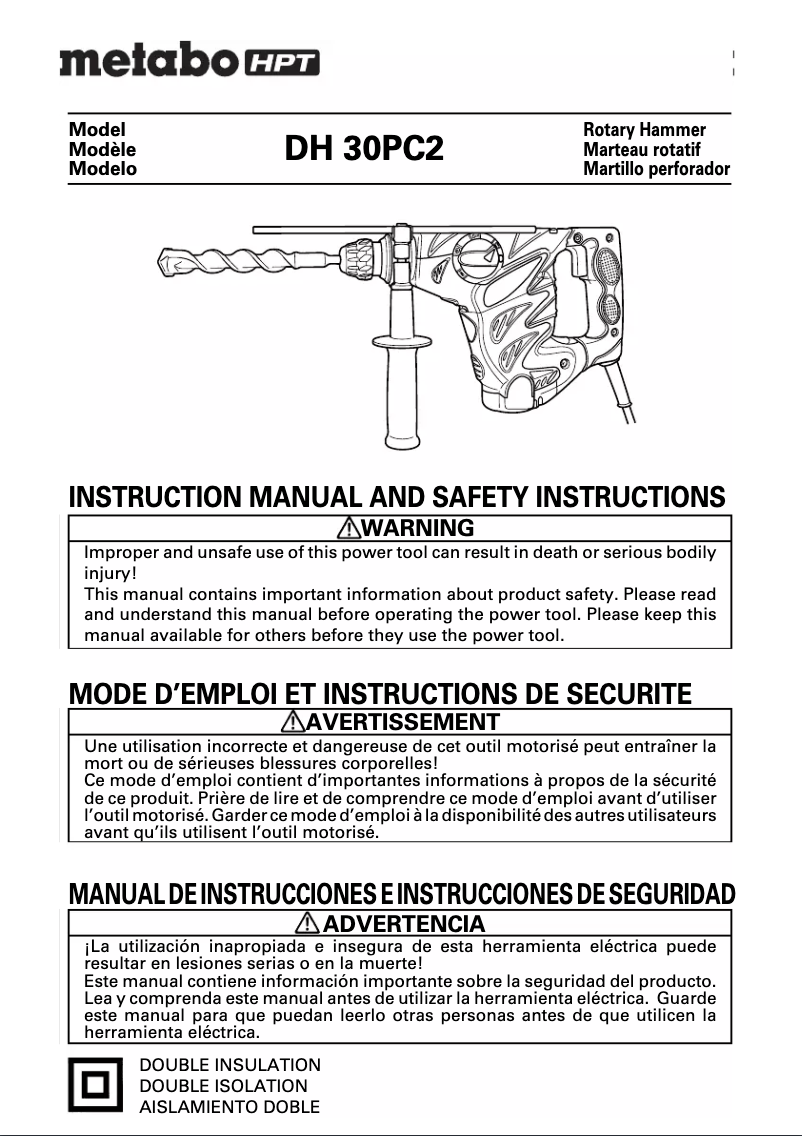 Page 1 de la notice Manuel utilisateur Metabo DH 30PC2
