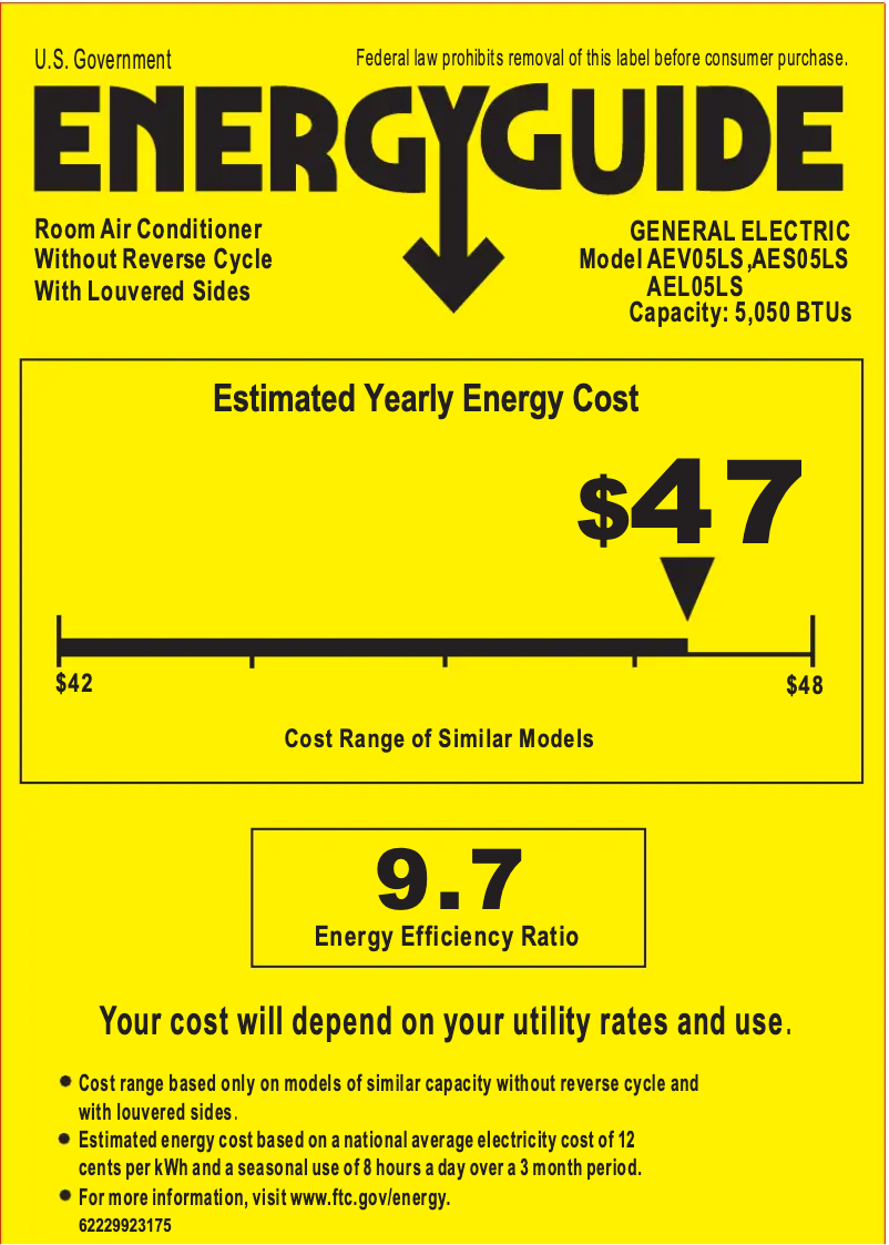 Page 1 de la notice Label énergétique GE AEL05LS