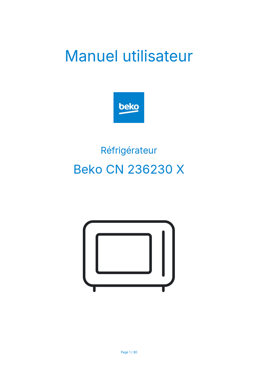 Page n°1 - Manuel utilisateur Beko CN 236230 X