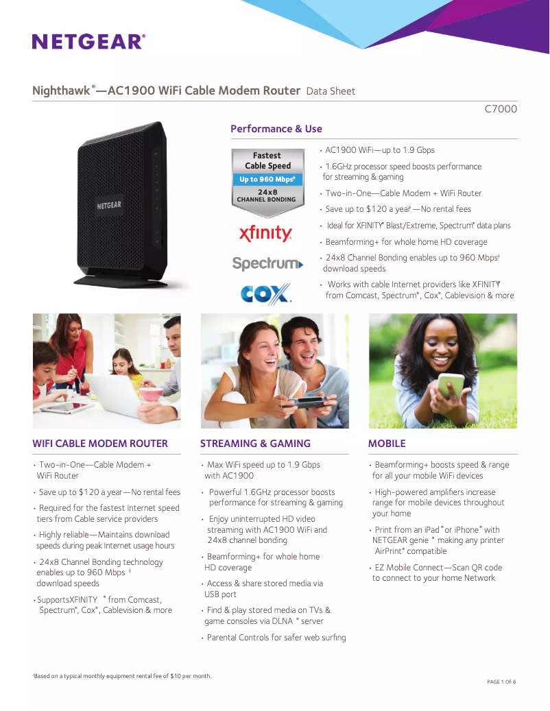 Page 1 de la notice Fiche technique Netgear Nighthawk C7000
