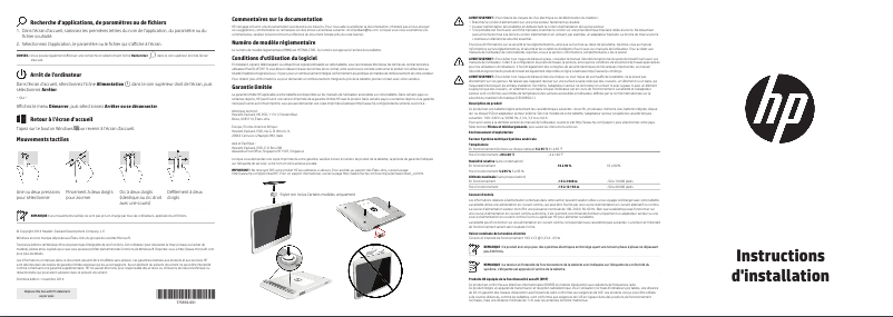 Page 1 de la notice Guide d'installation HP ElitePad 1000 G2 Healthcare