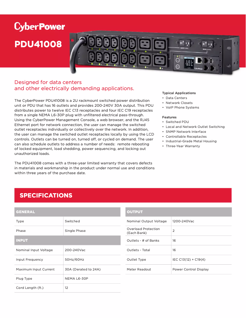 Page n°1 - Fiche technique CyberPower PDU41008