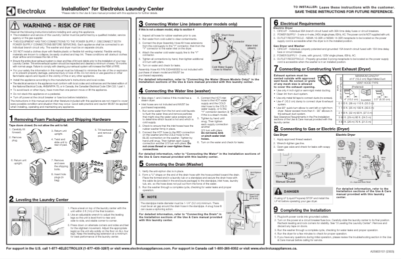 Page 1 de la notice Guide d'installation Electrolux ELTE7300AW