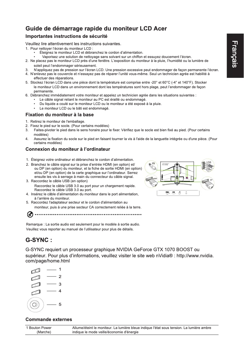 Image de la première page du manuel de l'appareil Predator XB273K