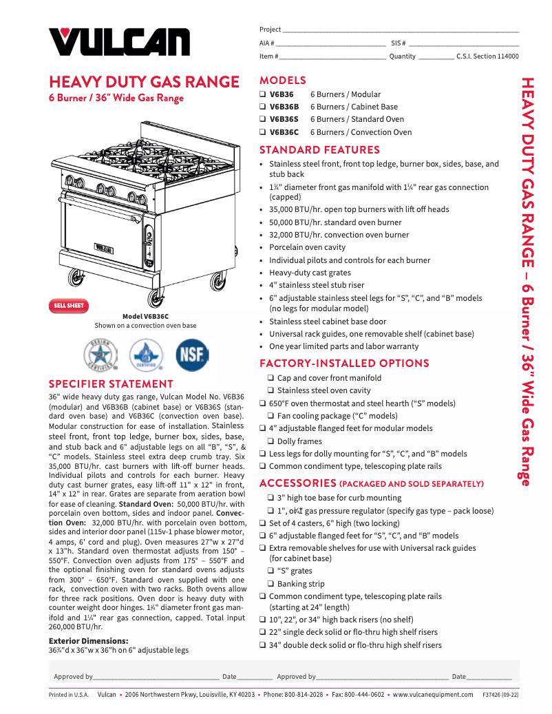 Page n°1 - Fiche technique Vulcan V6B36C