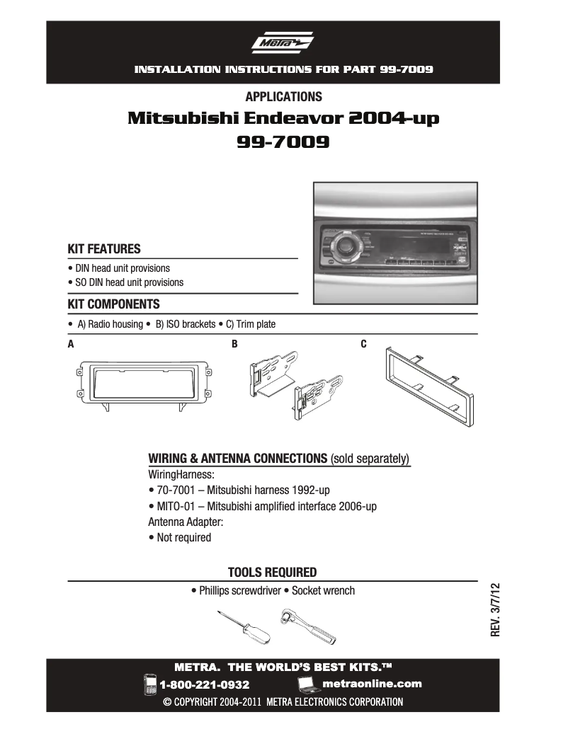 Page n°1 - Manuel utilisateur Metra 99-7009