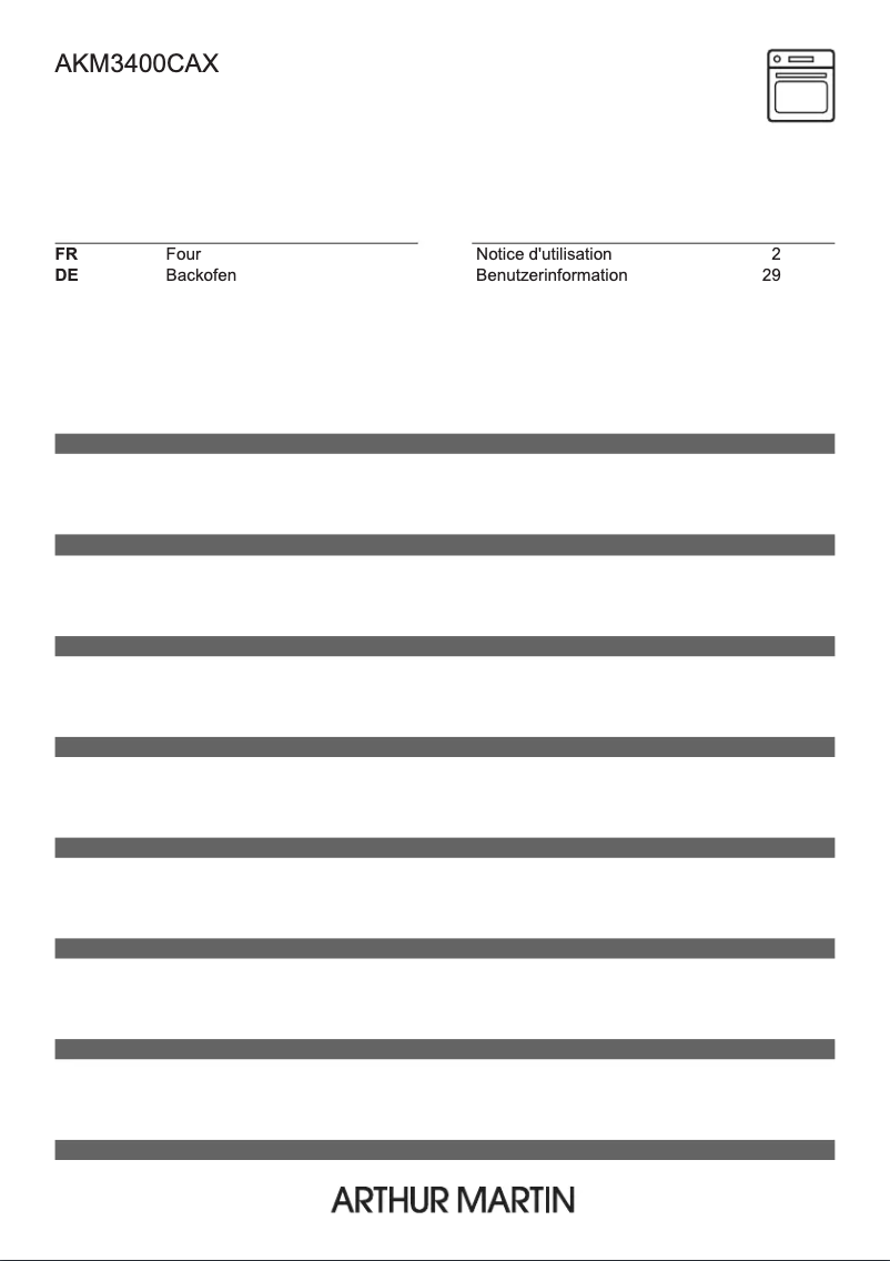 Page n°1 - Manuel utilisateur Arthur Martin AKM3400CAX