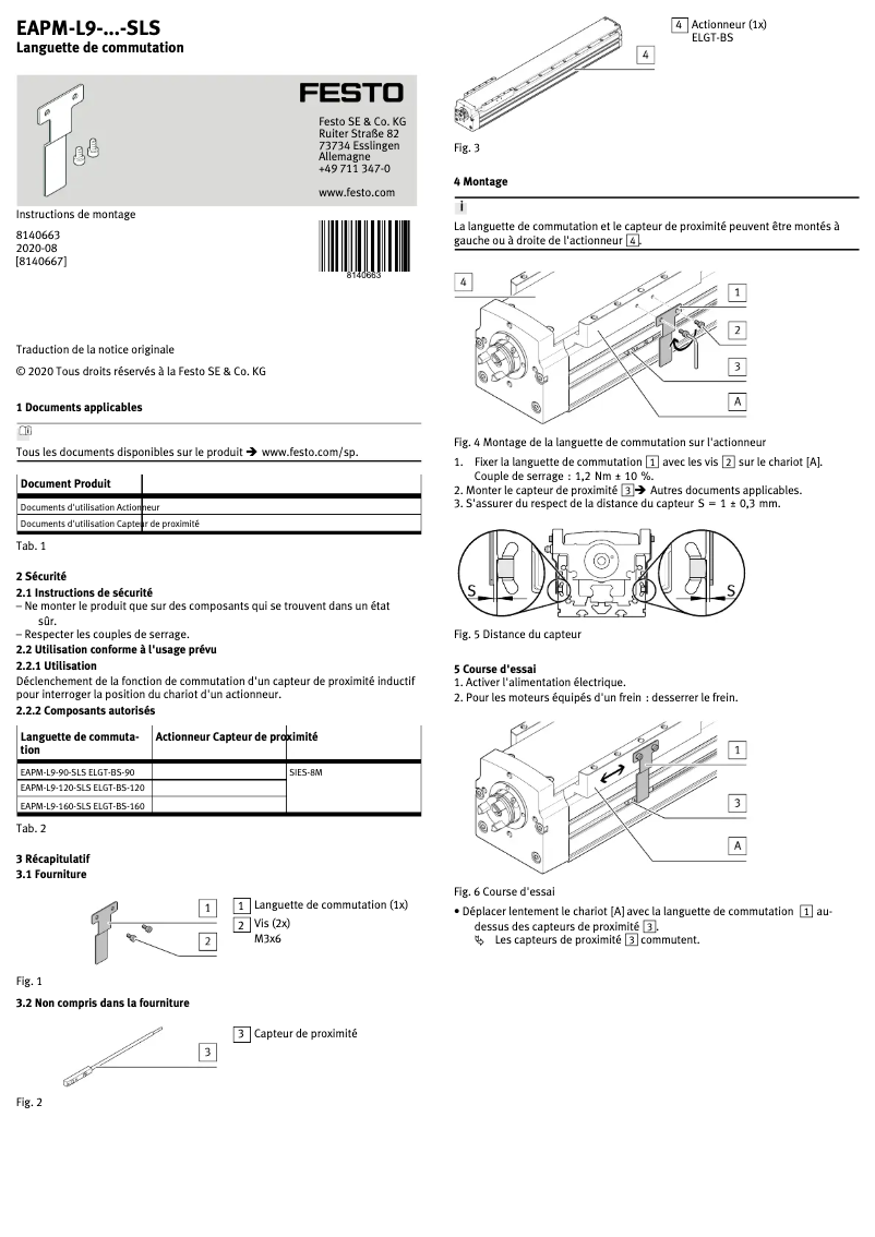 Page 1 de la notice Manuel utilisateur Festo EAPM-L9-120-SLS