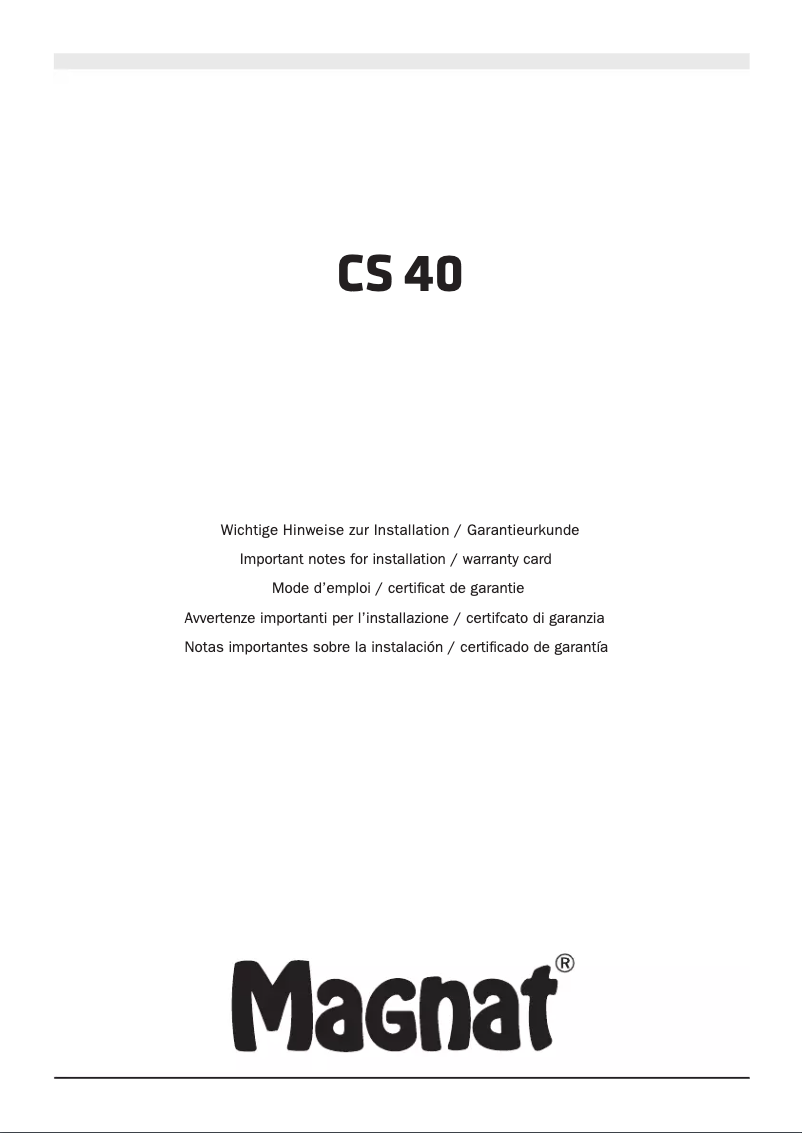 Page n°1 - Manuel utilisateur Magnat CS 40