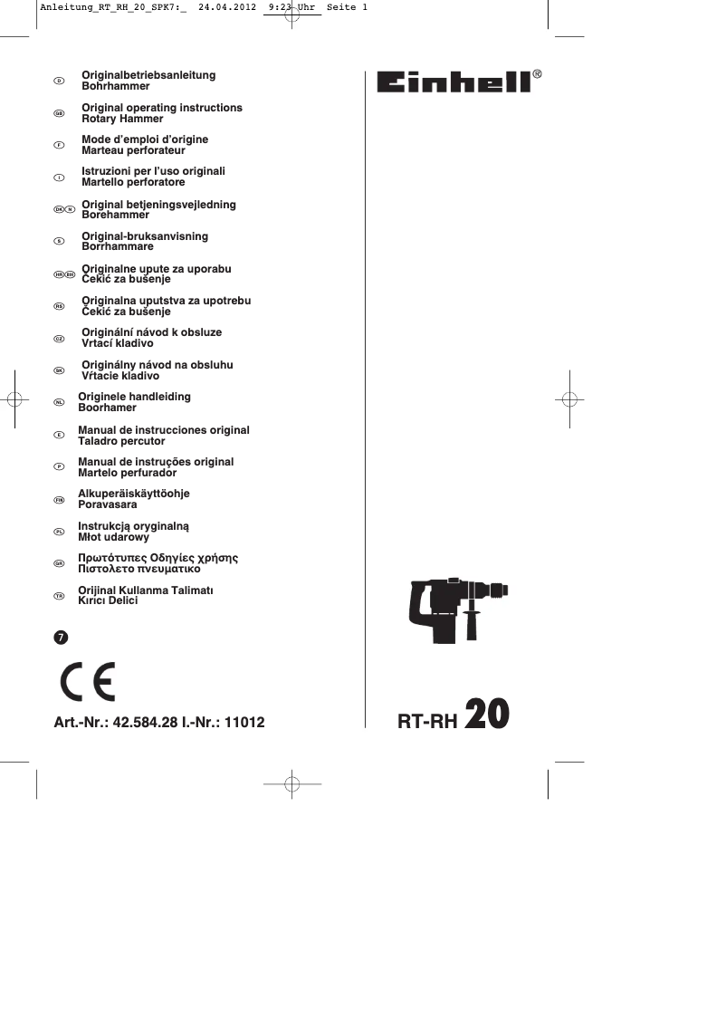 Page n°1 - Mode d'emploi Einhell RT-RH 20 Kit
