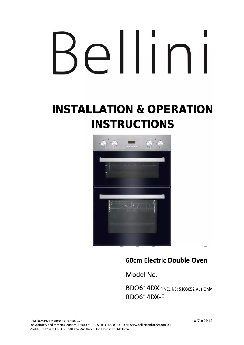 Page 1 de la notice Manuel utilisateur Bellini BDO614DX