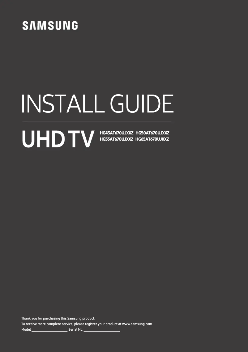 Page n°1 - Guide d'installation Samsung HG50NT670UF