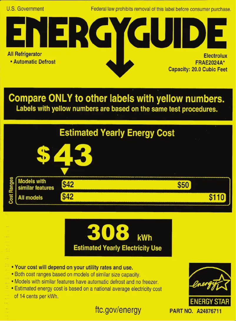 Page n°1 - Label énergétique Frigidaire FRAE2024AW