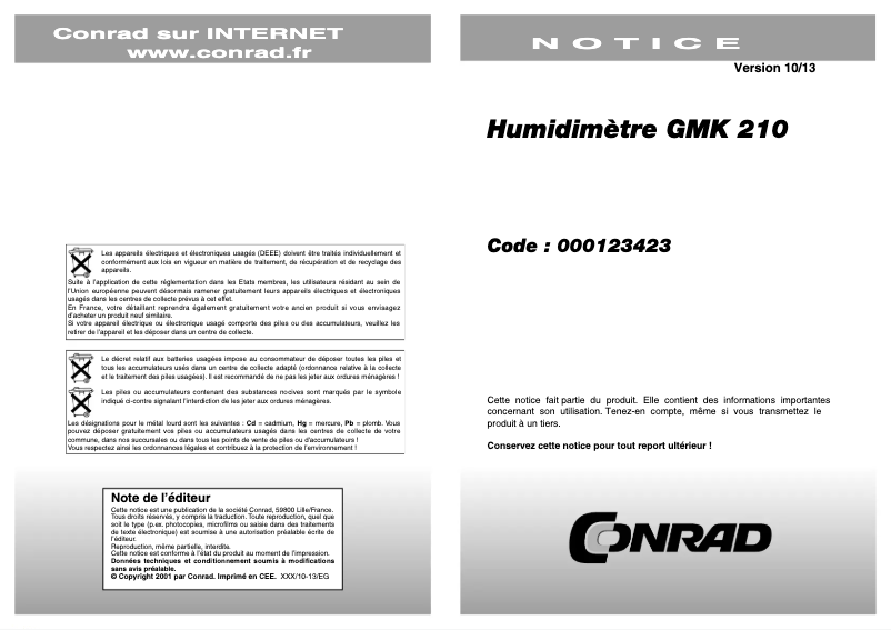Page n°1 - Manuel utilisateur Greisinger GMK 210