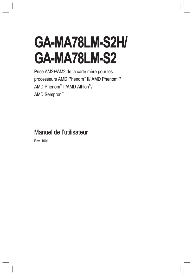 Page 1 de la notice Manuel utilisateur Gigabyte GA-MA78LM-S2H