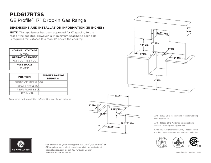 Page n°1 - Fiche technique GE Profile PLD617DTBB