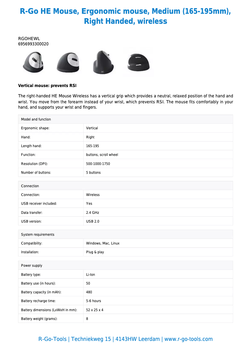 Page 1 de la notice Manuel utilisateur R-Go Tools HE Mouse