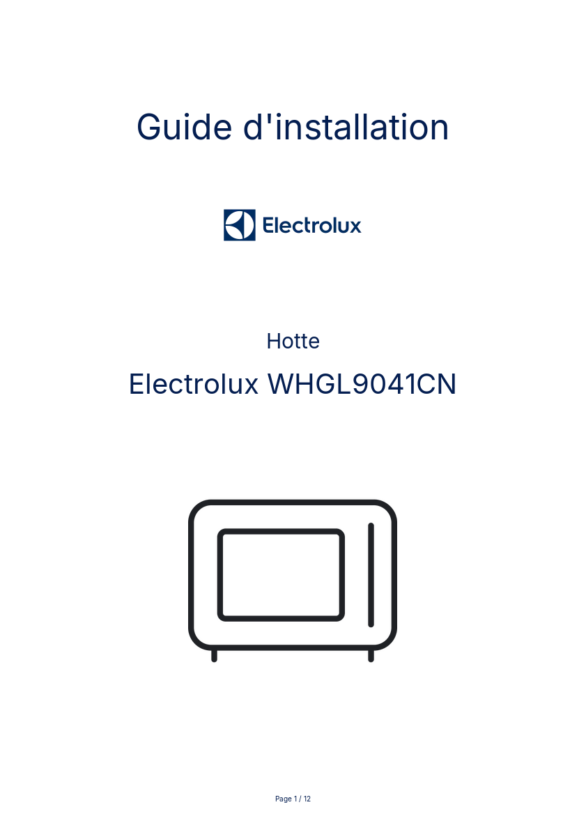 Page n°1 - Guide d'installation Electrolux WHGL9041CN