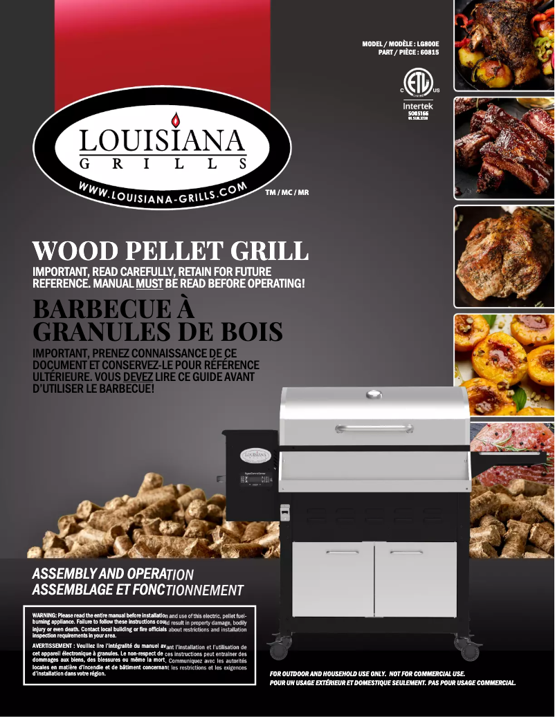 Page 1 de la notice Manuel utilisateur Louisiana Grills 60815