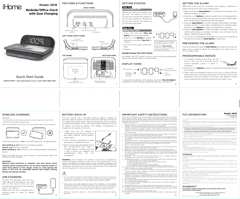 Página 1 del manual Guía de inicio rápido iHome IW18