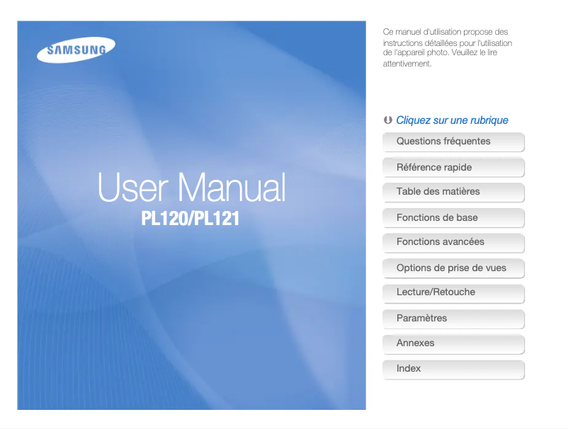 Page 1 de la notice Manuel utilisateur Samsung PL121