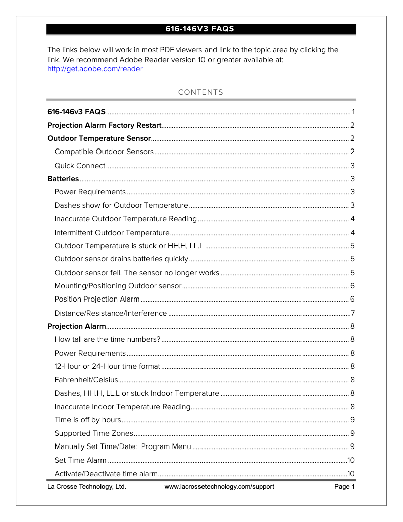 Page n°1 - FAQ La Crosse Technology 616-146V3