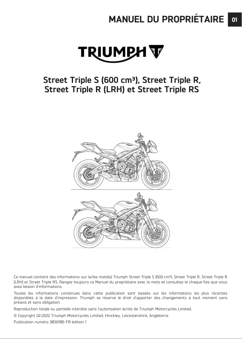 Page 1 de la notice Manuel utilisateur Triumph Street Triple R (2020)