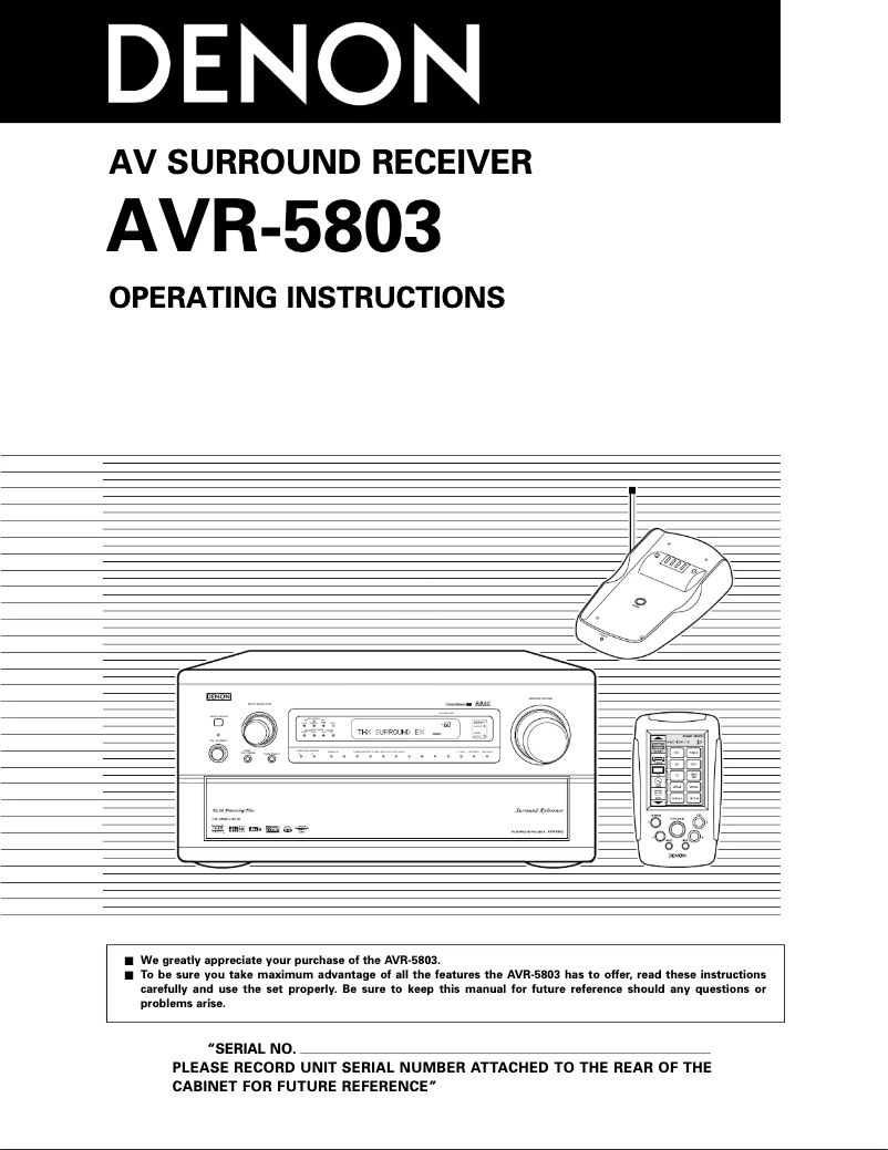 Image de la première page du manuel de l'appareil AVR-5803A