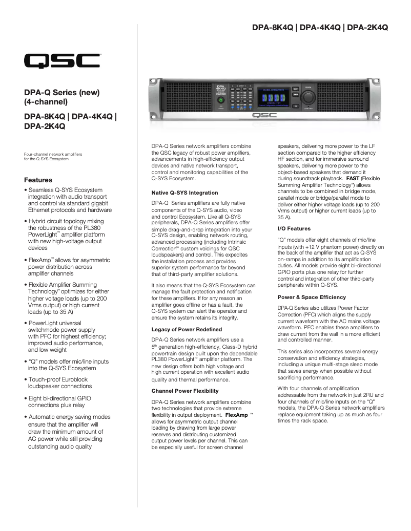 Page 1 de la notice Fiche technique QSC DPA-8K4Qn
