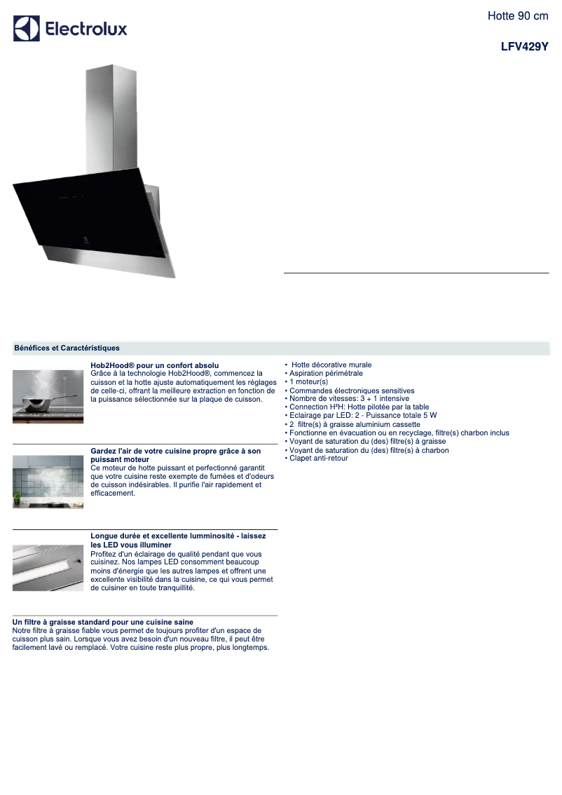 Page 1 de la notice Fiche technique Electrolux LFV429Y