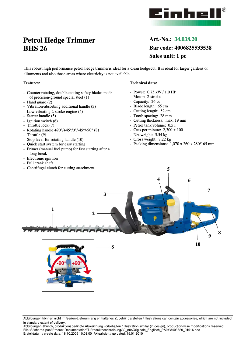 Page n°1 - Manuel utilisateur Einhell BHS 26