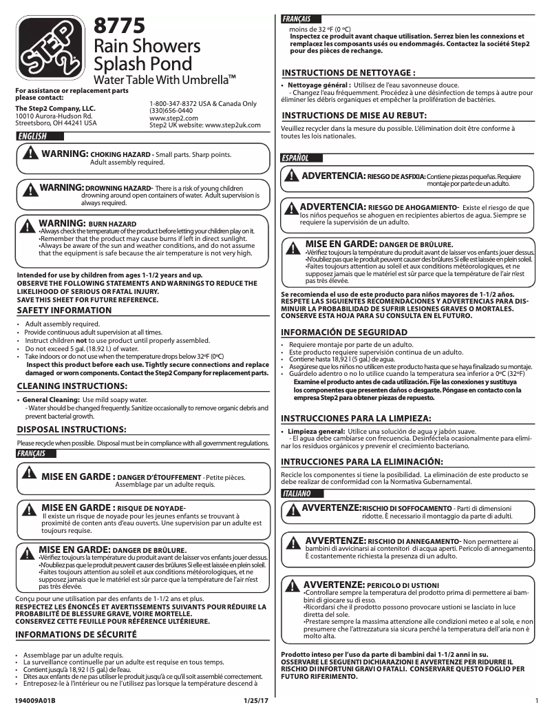 Página 1 del manual Manual de usuario Step2 Rain Showers Splash Pond 8775