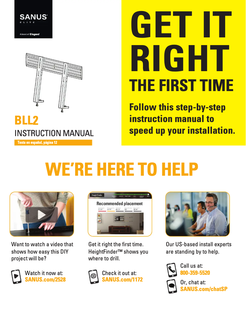 Page 1 de la notice Guide d'installation Sanus BLL2