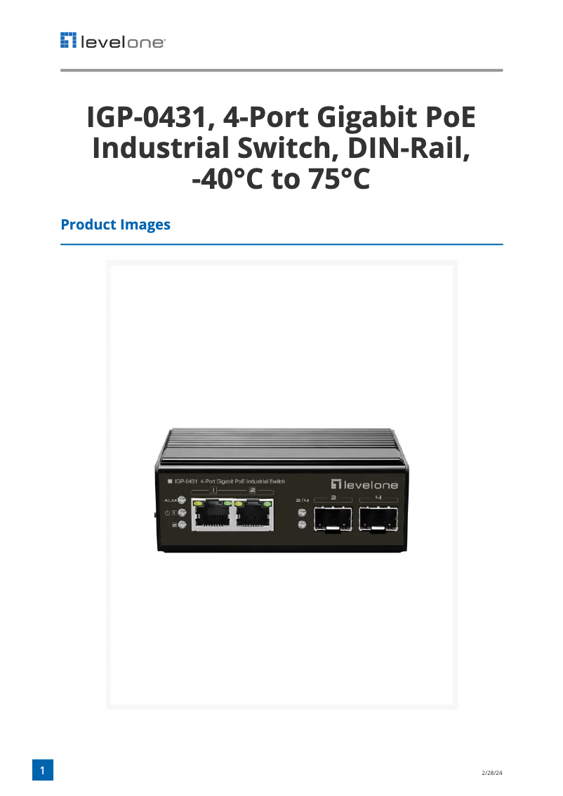 Page 1 of the manual Technical Sheet LevelOne IGP-0431