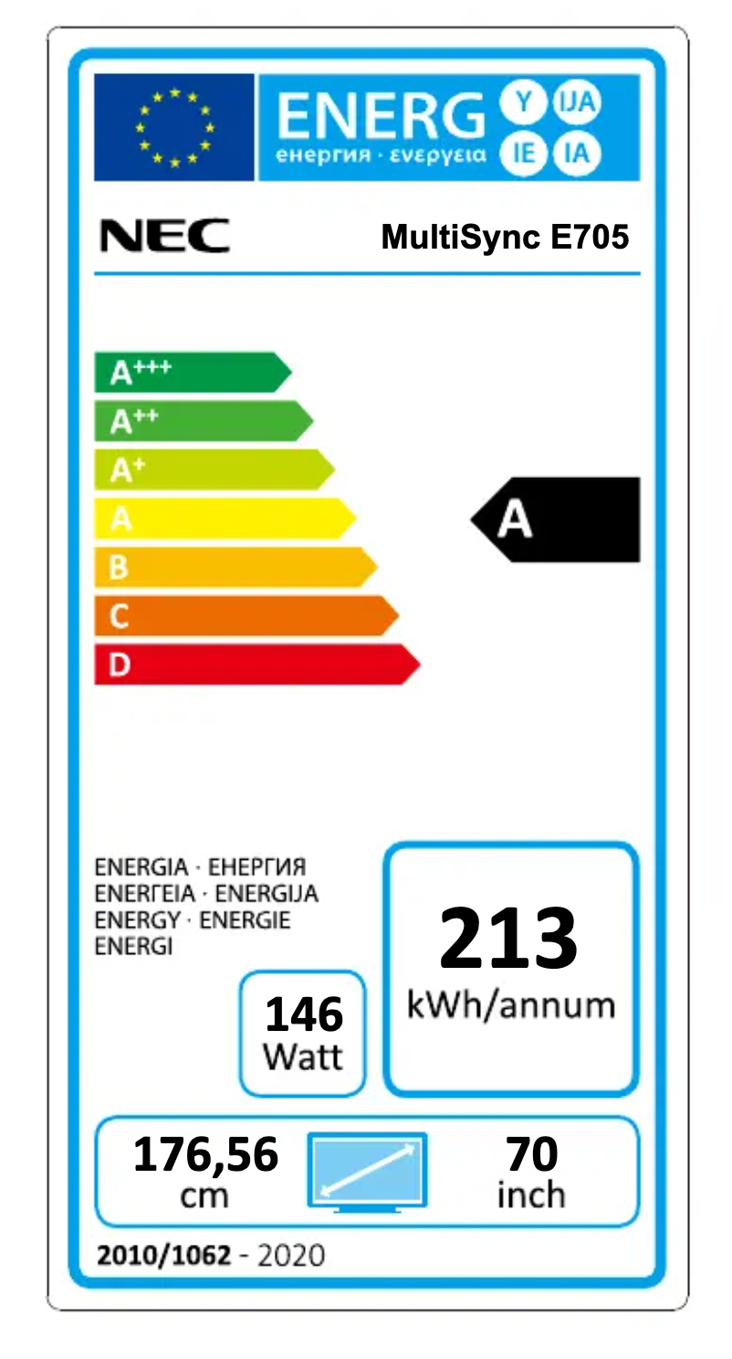 Page 1 de la notice Label énergétique NEC MultiSync E705