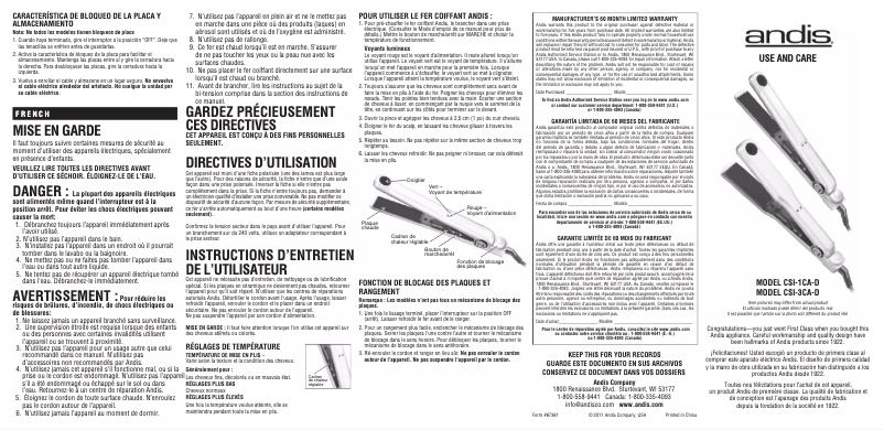Page n°1 - Manuel utilisateur Andis CSI-1CA-D
