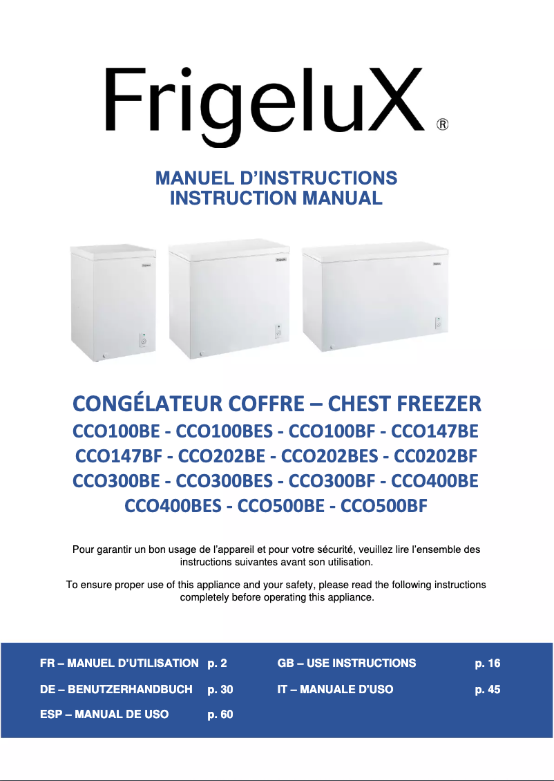 Page n°1 - Manuel utilisateur FrigeluX CCO300BE