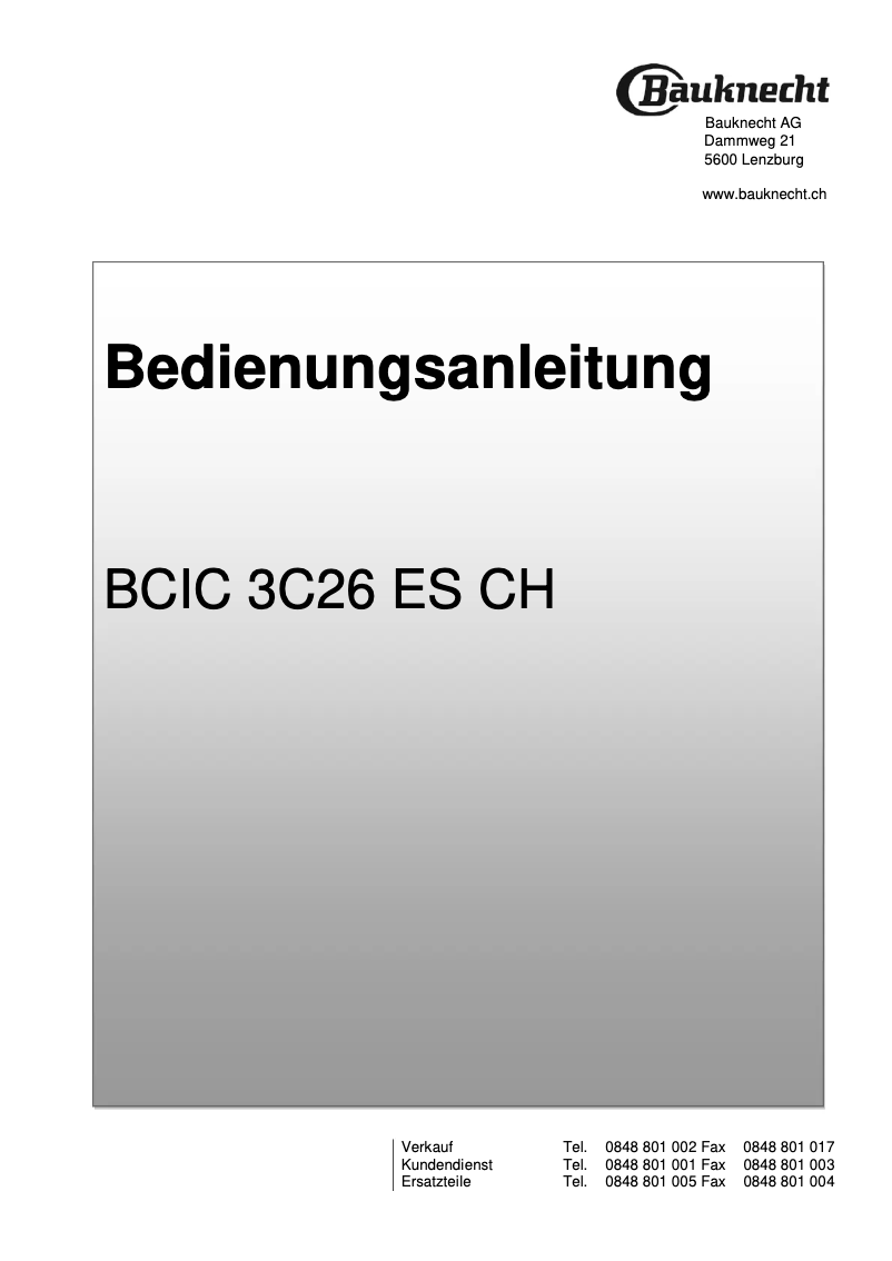 Image de la première page du manuel de l'appareil BCIC 3C26 ES CH