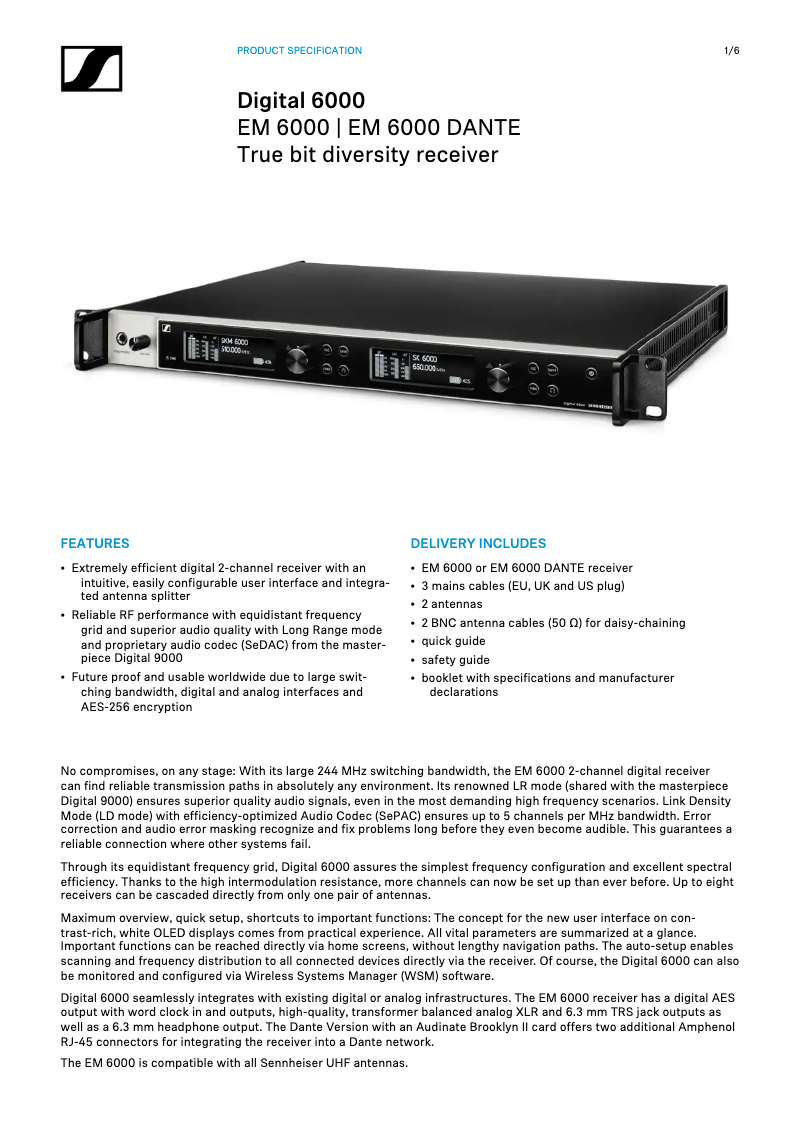 Página 1 del manual Ficha técnica Sennheiser EM 6000