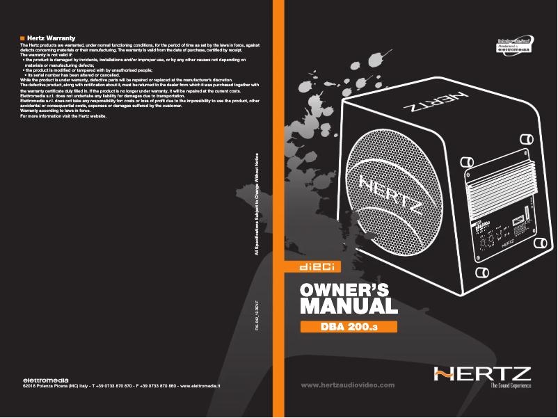 Page 1 de la notice Manuel utilisateur Hertz Dieci DBA 200.3