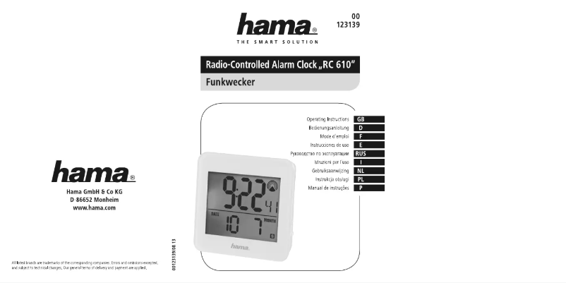 Page n°1 - Manuel utilisateur Hama RC610