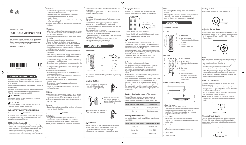 Image de la première page du manuel de l'appareil PuriCare Mini AP151MBA1
