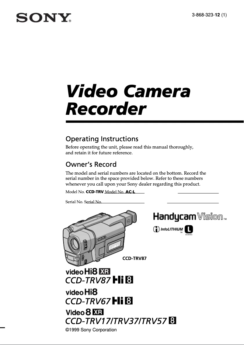 Page n°1 - Manuel utilisateur Sony CCD-TRV37WR