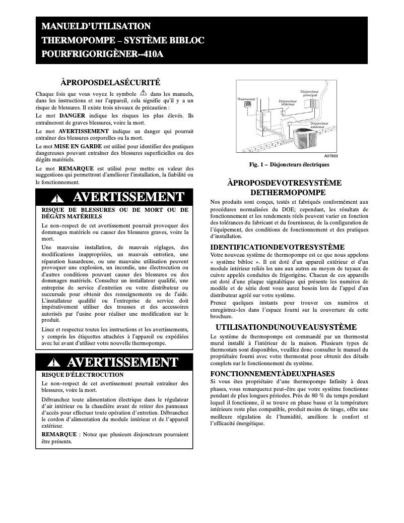 Page 1 de la notice Manuel utilisateur Carrier Performance 25HPB6